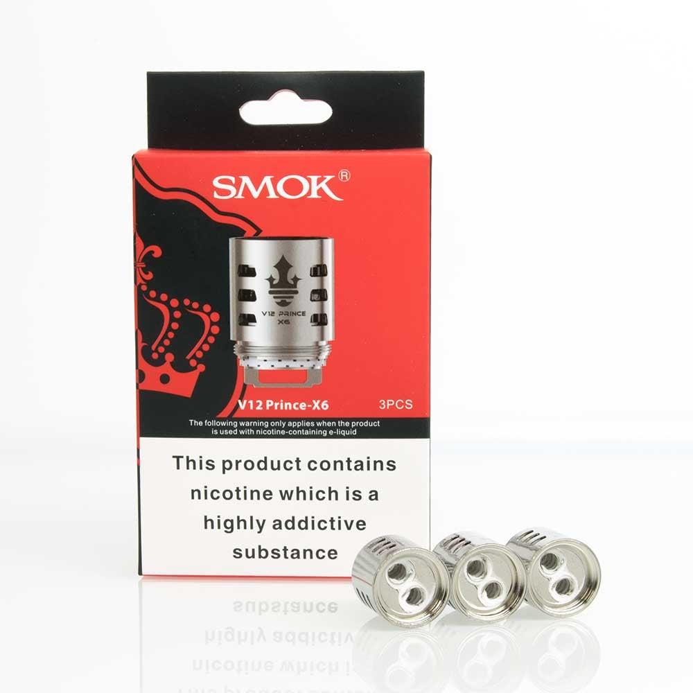 Pack of three SMOK TFV12 Prince tank coil heads designed for enhanced flavor and vapor production.