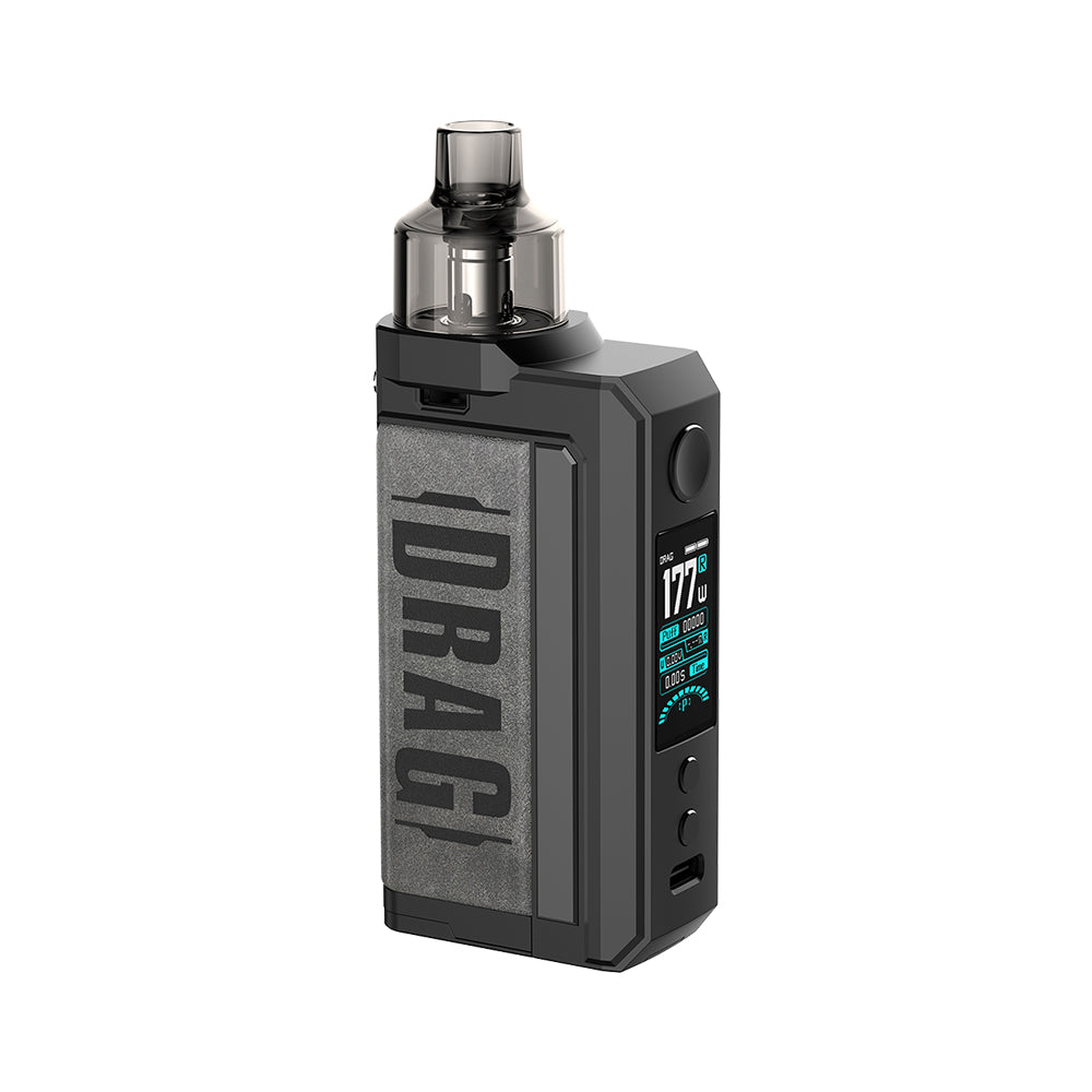 VooPoo Drag Max 177W pod mod kit with PnP X S pod tank in Vintage Grey, featuring adjustable wattage and refillable pod system.