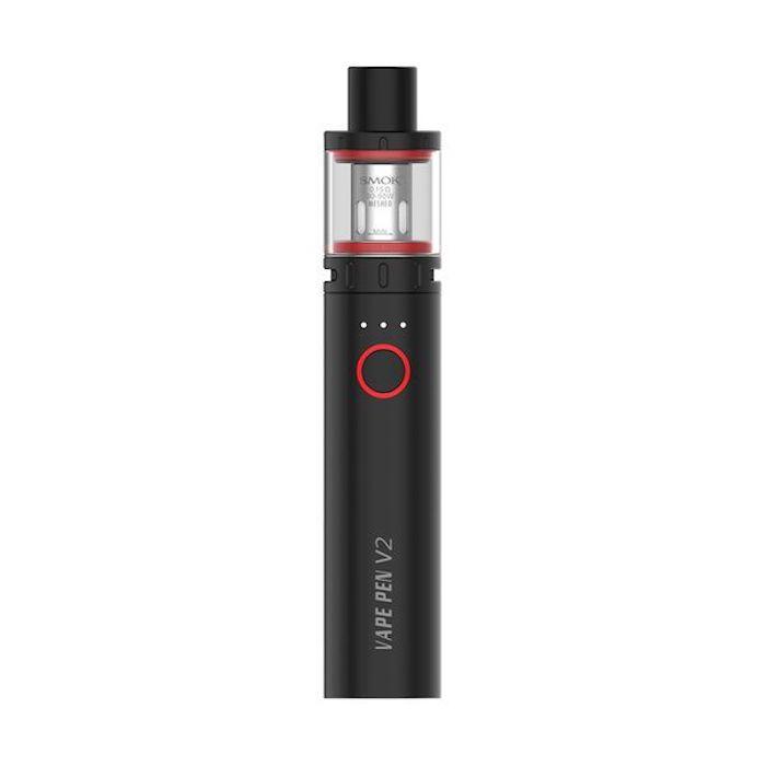 Smok Vape Pen V2 Starter Kit in Black – a sleek and user-friendly vape pen with 1600mAh battery, direct output, and mesh coil for rich flavor and vapor production.