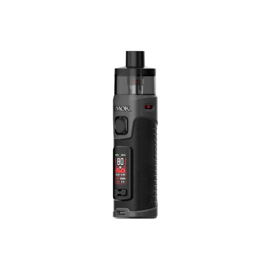SMOK RPM 5 Pro Pod Kit in Black Leather – powerful and ergonomic pod mod powered by a single 18650 battery, 80W max output, 0.96'' TFT screen, and RPM 3 coil compatibility for rich DTL vaping.