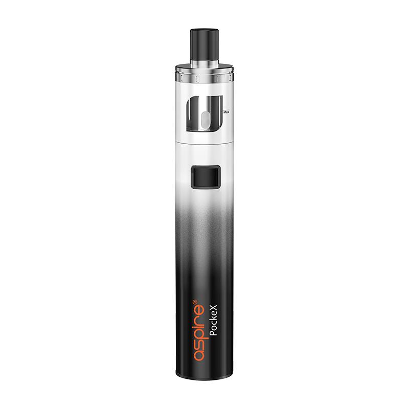 Aspire Pockex AIO starter vape pen kit in Black White, featuring an all-in-one design, refillable tank, and compact portable build ideal for beginners.