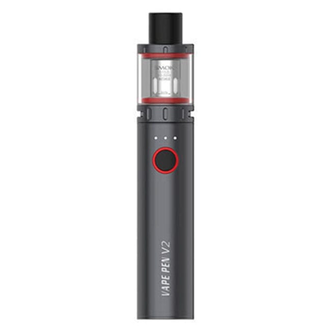 Smok Vape Pen V2 Starter Kit in Gunmetal – a sleek and user-friendly vape pen with 1600mAh battery, direct output, and mesh coil for rich flavor and vapor production.