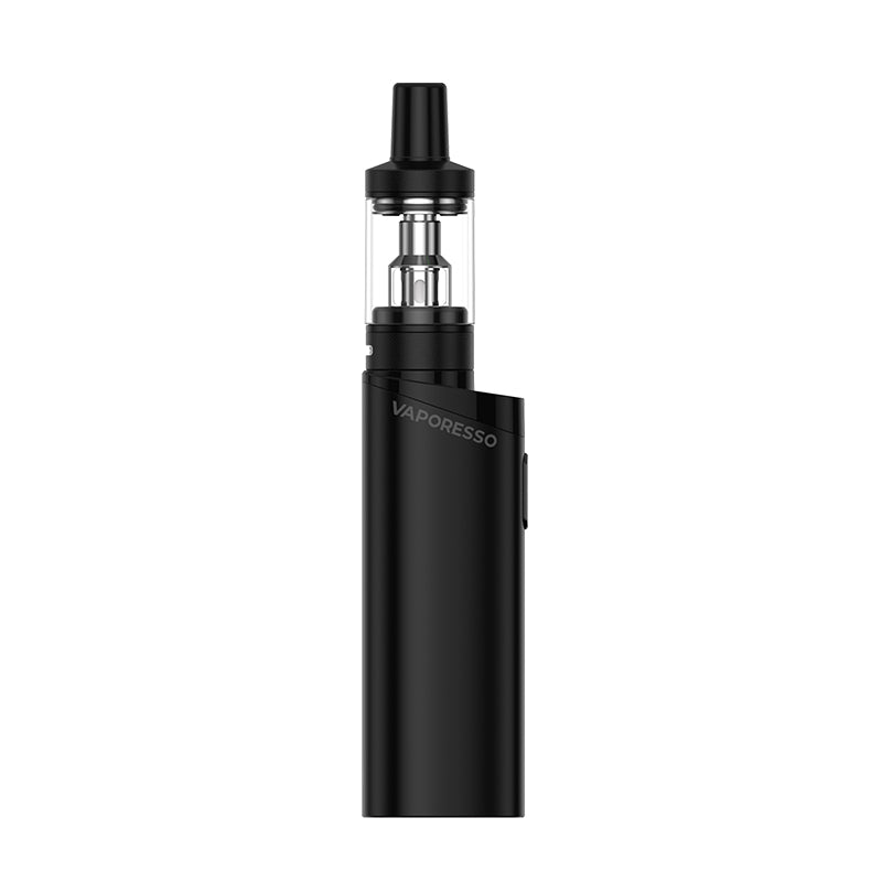 Vaporesso Gen Fit Kit in Midnight Black – elegant and compact vape kit with a matte black finish, 1200mAh battery, AXON Chip for Pulse Mode, and MTX tank designed for smooth MTL vaping with clean flavor delivery.