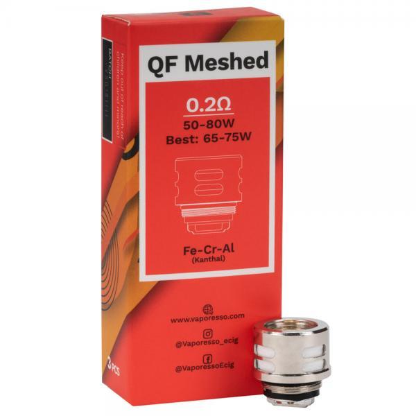 Pack of three Vaporesso SKRR tank replacement coils, available in QF Meshed 0.2Ω or QF Strip variants for smooth flavor and cloud production.