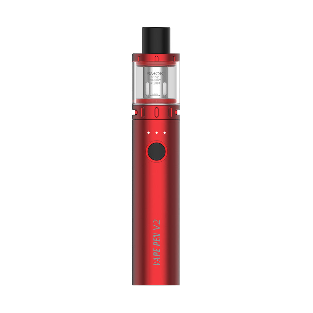 Smok Vape Pen V2 Starter Kit in Red – a sleek and user-friendly vape pen with 1600mAh battery, direct output, and mesh coil for rich flavor and vapor production.
