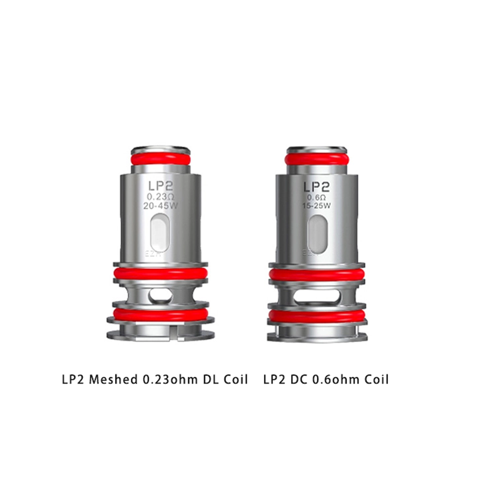 Smok LP2 replacement coils, pack of 5, including DC 0.6Ω coils for MTL vaping and Meshed 0.23Ω coils for DL vaping, designed for consistent flavor, smooth vapor production, and compatibility with Smok LP2‑supported devices.