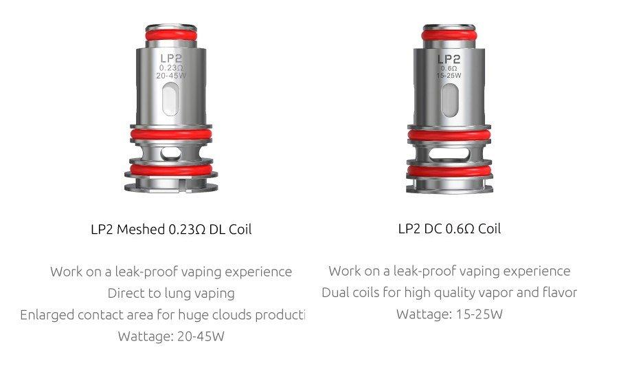 Smok LP2 replacement coils, pack of 5, including DC 0.6Ω coils for MTL vaping and Meshed 0.23Ω coils for DL vaping, designed for consistent flavor, smooth vapor production, and compatibility with Smok LP2‑supported devices.