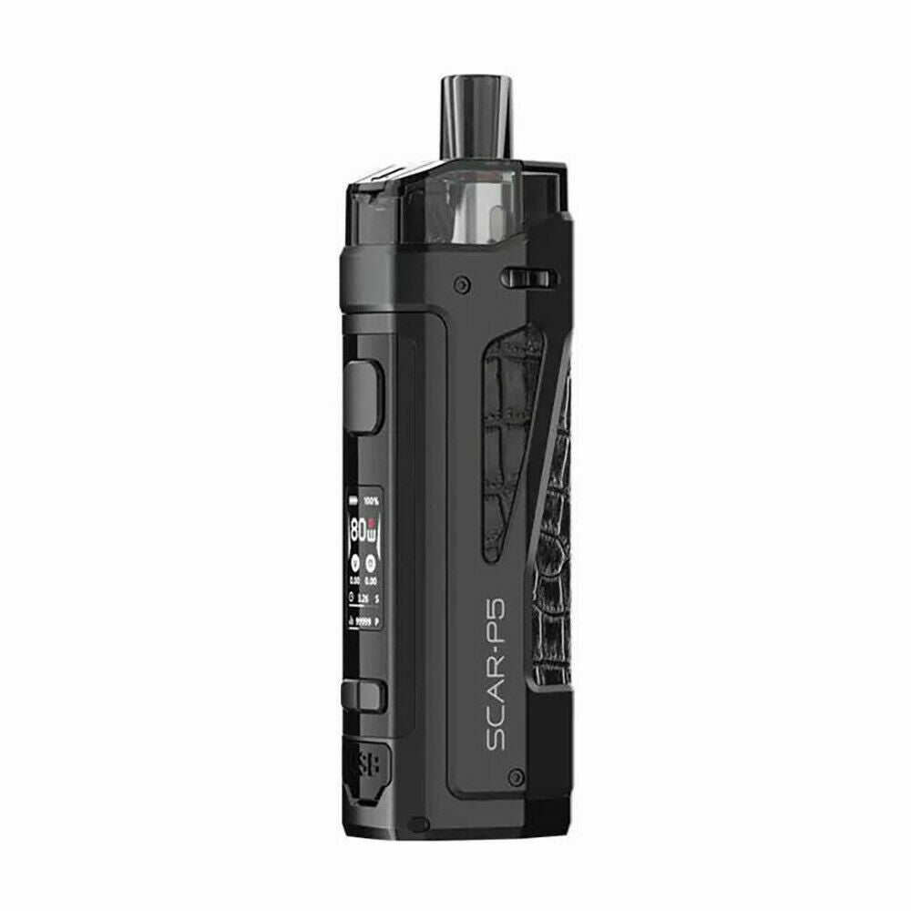 Smok Scar P5 80W Mod Pod Kit in Black – 2ml capacity pod vape system with powerful performance and sleek design.