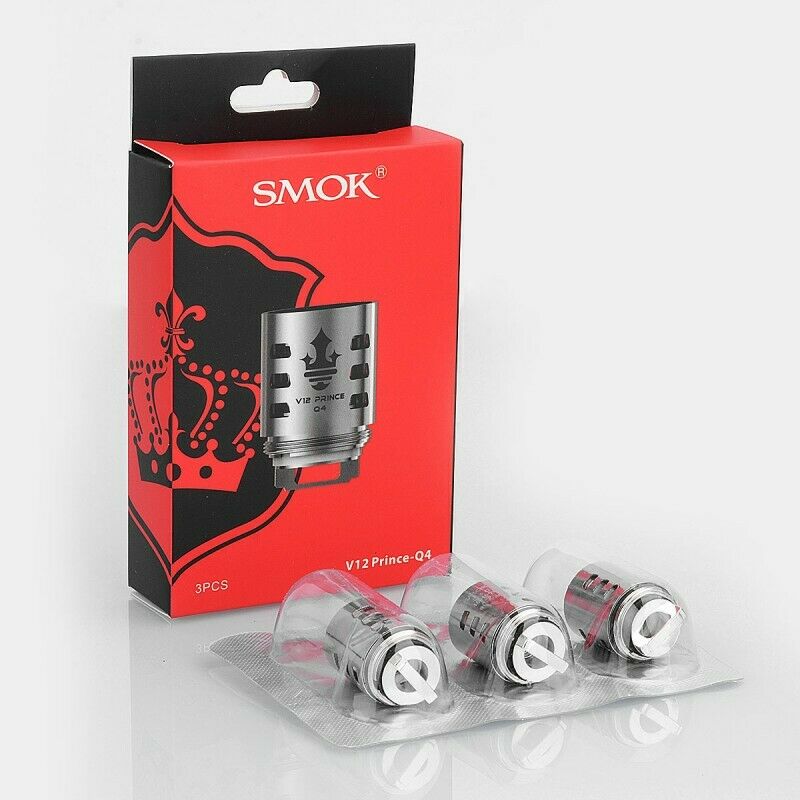 Pack of three Smok TFV12 Prince Q4 0.4ohm replacement coils, compatible with V12 Prince Tank for sub-ohm vaping.