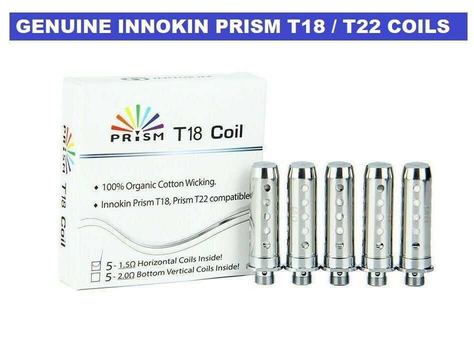 Pack of five original Innokin Endura T18/T22 replacement coils for Prism tank, providing smooth and consistent mouth-to-lung vaping.