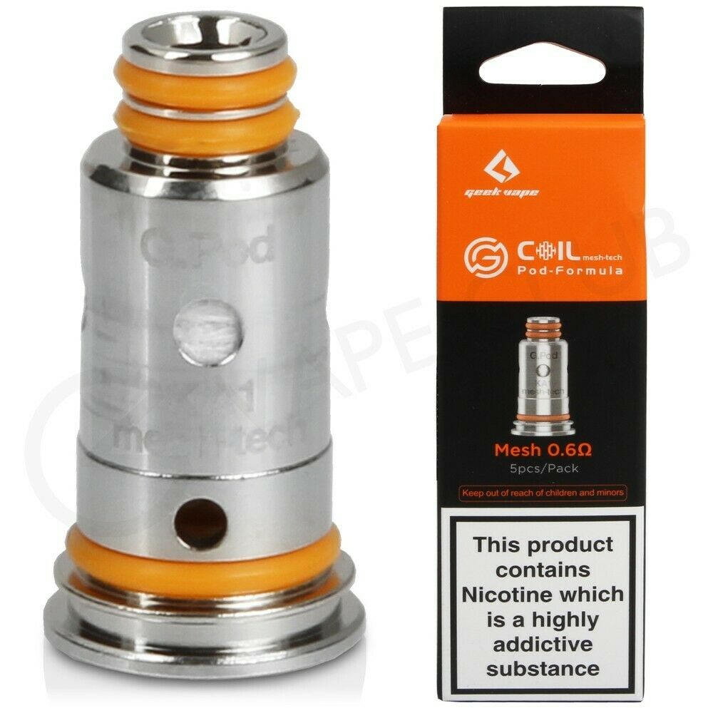 GeekVape G Coil Mesh Tech 0.6 ohm replacement coils, pack of 5 for compatible GeekVape pod system kits.