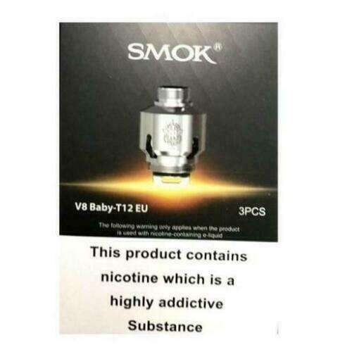 Pack of three SMOK V8 Baby T12 EU 0.15ohm replacement coils for the Cloud Beast tank, designed for dense vapor and rich flavor.