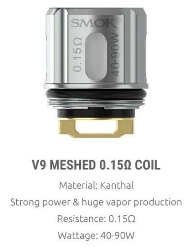SMOK TFV9 0.15ohm meshed replacement coils, pack of 5, TPD compliant for TFV9 sub-ohm tanks.