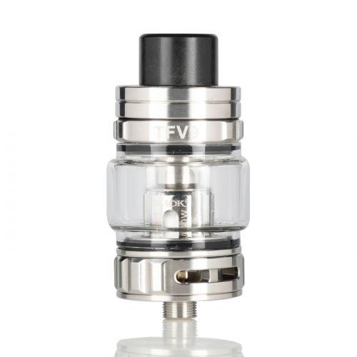 Genuine SMOK TFV9 sub-ohm vape tank in Stainless Steel, featuring 2ml e-liquid capacity, durable construction, and designed for high-performance vaping with powerful mesh coils.