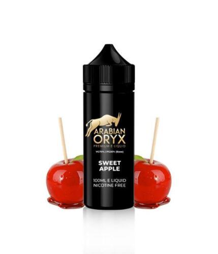 100ml shortfill bottle of Arabian Oryx Premium E-Liquid in Sweet Apple flavor, crafted with a high-quality 70VG/30PG blend for rich flavor and dense clouds, nicotine-free with space for nic shots.