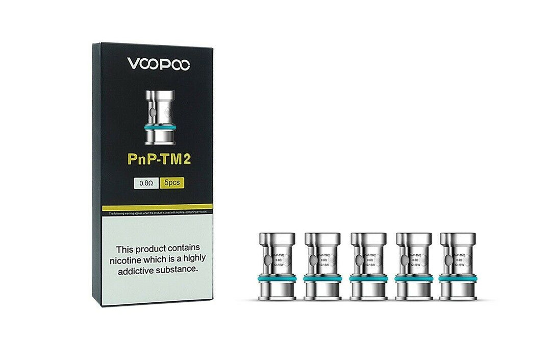 Genuine VooPoo PnP TM2 0.8 ohm mesh vape coils for restricted direct-to-lung vaping, pack of 5 replacement coils