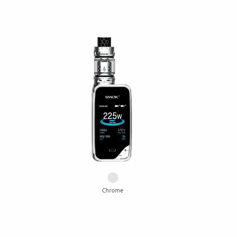 Smok X Priv kit 225W with TFV12 Prince tank in Prism Chrome, combining high power and stylish design for advanced vaping.