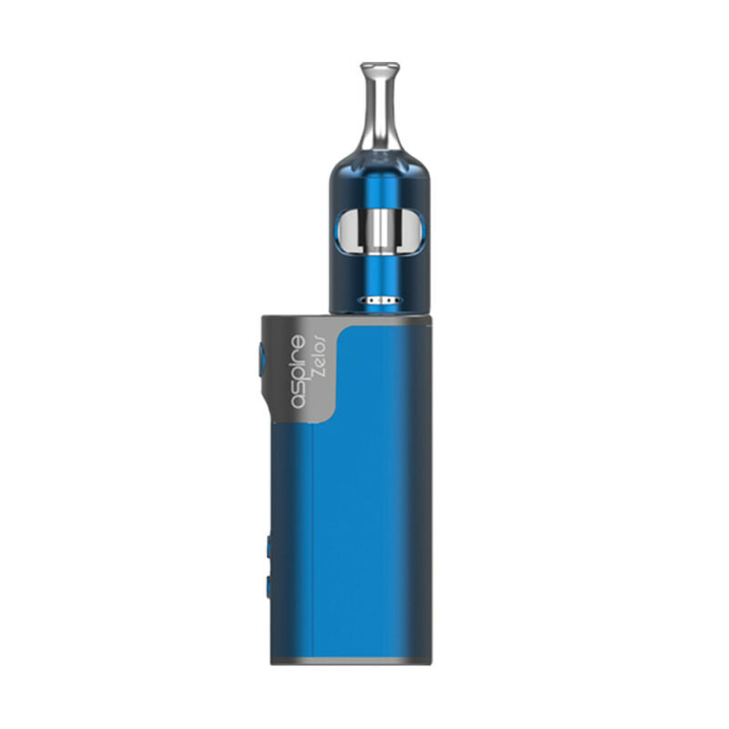 Aspire Zelos 2.0 vape kit in Blue with 50W output, 2500mAh battery, and Nautilus 2S 2ml tank for versatile vaping performance.
