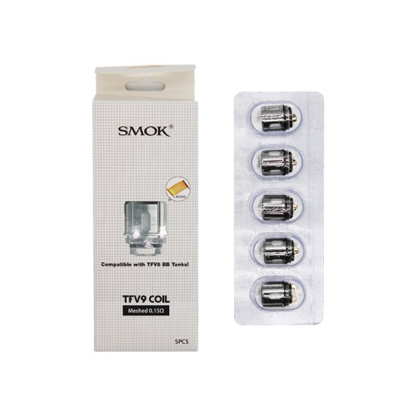 SMOK TFV9 0.15ohm meshed replacement coils, pack of 5, TPD compliant for TFV9 sub-ohm tanks.