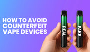 Counterfeit vape devices guide banner with tips on authenticity, safety, and reliable brands.