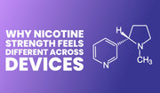 Nicotine strength guide banner explaining differences across pod systems, mods, and airflow settings.