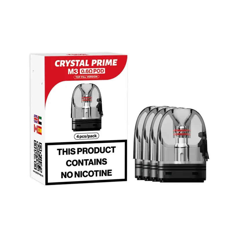 Crystal Prime M3 Replacement Pods 0.6 Ohm pack of 4 – prefilled vape pods designed for smooth flavour and consistent performance
