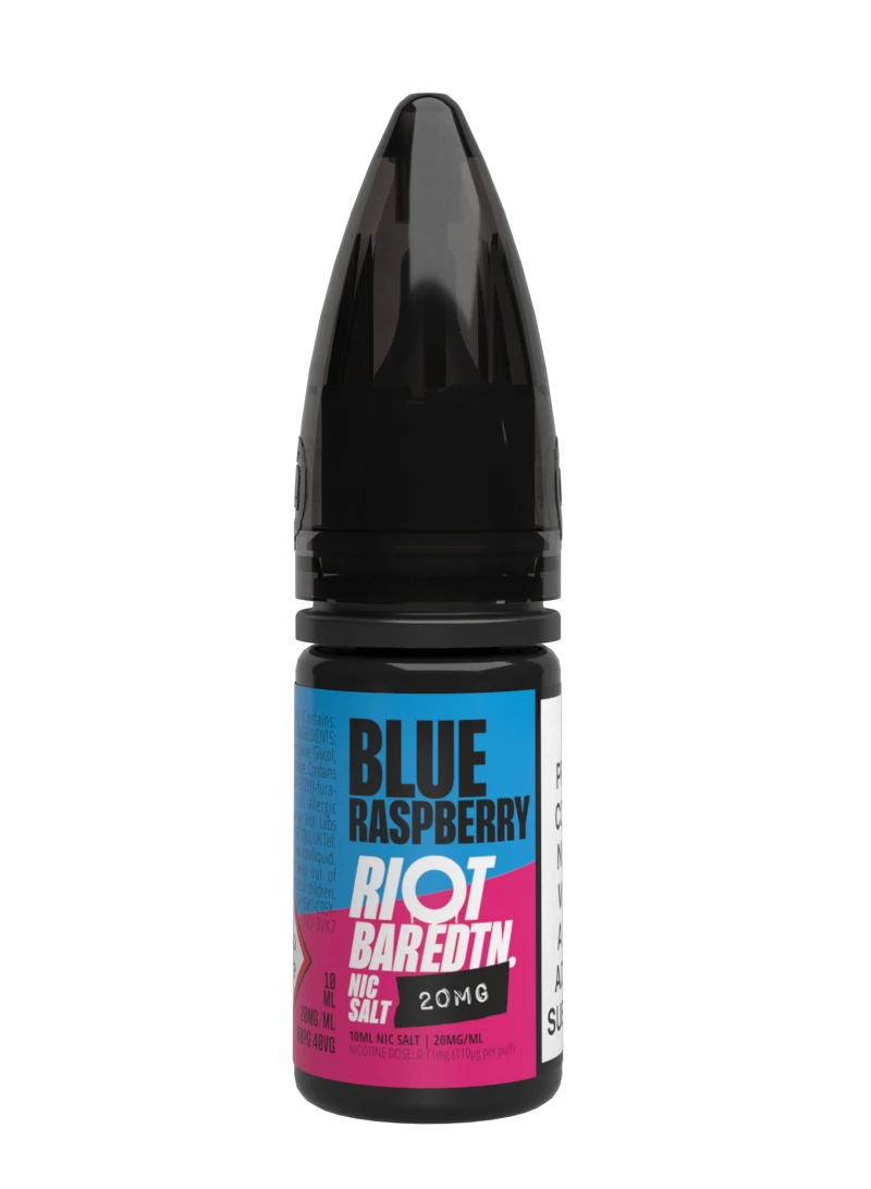 10× Riot Squad Bar Edition Nic Salt E‑Liquids in Blue Raspberry – a pack of ten 10 ml bottles featuring a formulated with smooth nicotine salt and a 40/60 PG/VG base for a richer vapor experience.