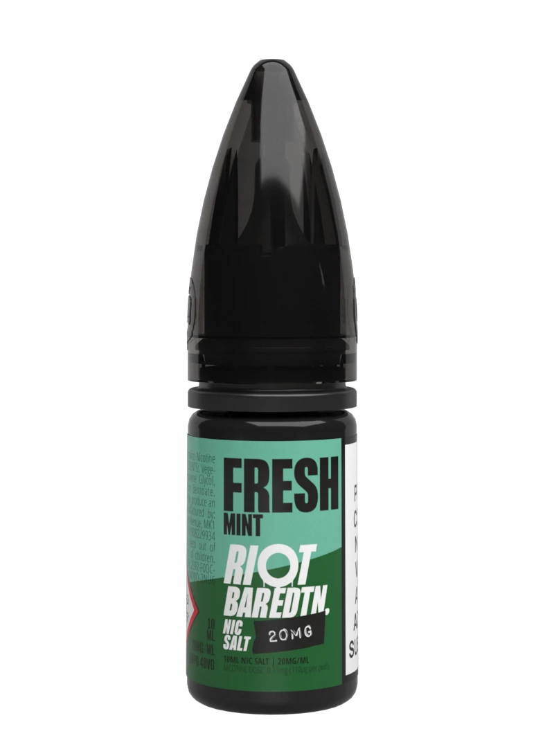 10× Riot Squad Bar Edition Nic Salt E‑Liquids in Fresh Mint – a pack of ten 10 ml bottles featuring a formulated with smooth nicotine salt and a 40/60 PG/VG base for a richer vapor experience.