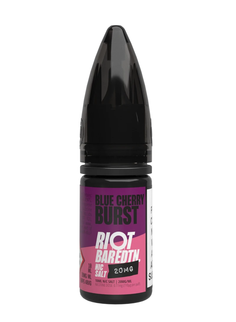 10× Riot Squad Bar Edition Nic Salt E‑Liquids in Blue Cherry Burst – a pack of ten 10 ml bottles featuring a formulated with smooth nicotine salt and a 40/60 PG/VG base for a richer vapor experience.