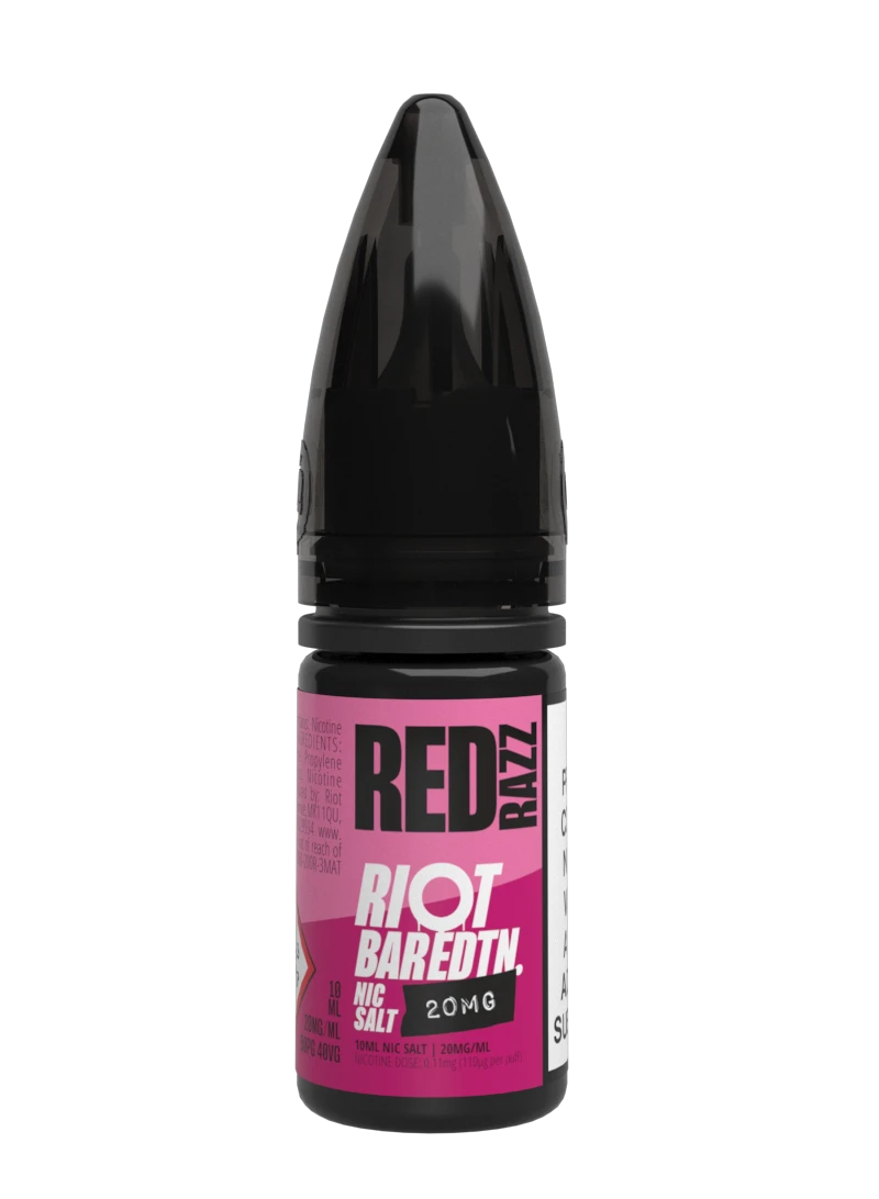 10× Riot Squad Bar Edition Nic Salt E‑Liquids in Red Razz – a pack of ten 10 ml bottles featuring a formulated with smooth nicotine salt and a 40/60 PG/VG base for a richer vapor experience.