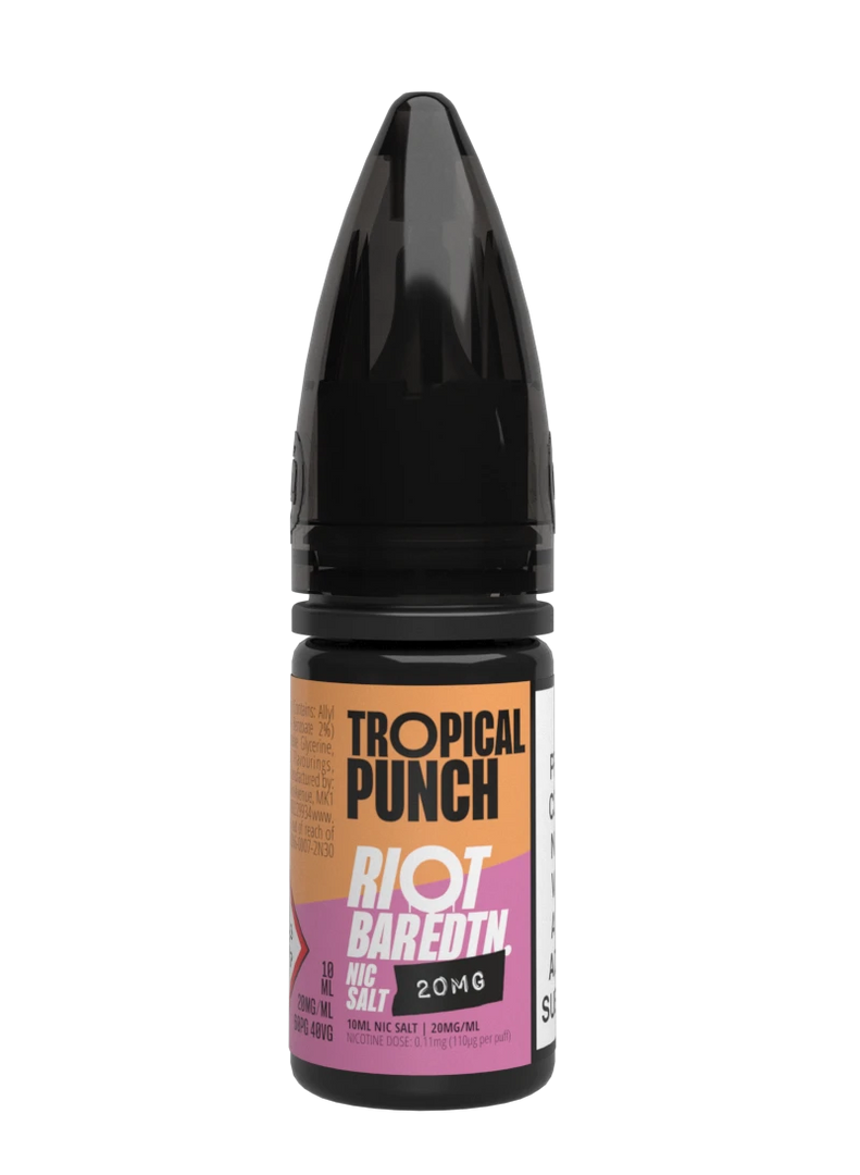 10× Riot Squad Bar Edition Nic Salt E‑Liquids in Tropical Punch – a pack of ten 10 ml bottles featuring a formulated with smooth nicotine salt and a 40/60 PG/VG base for a richer vapor experience.