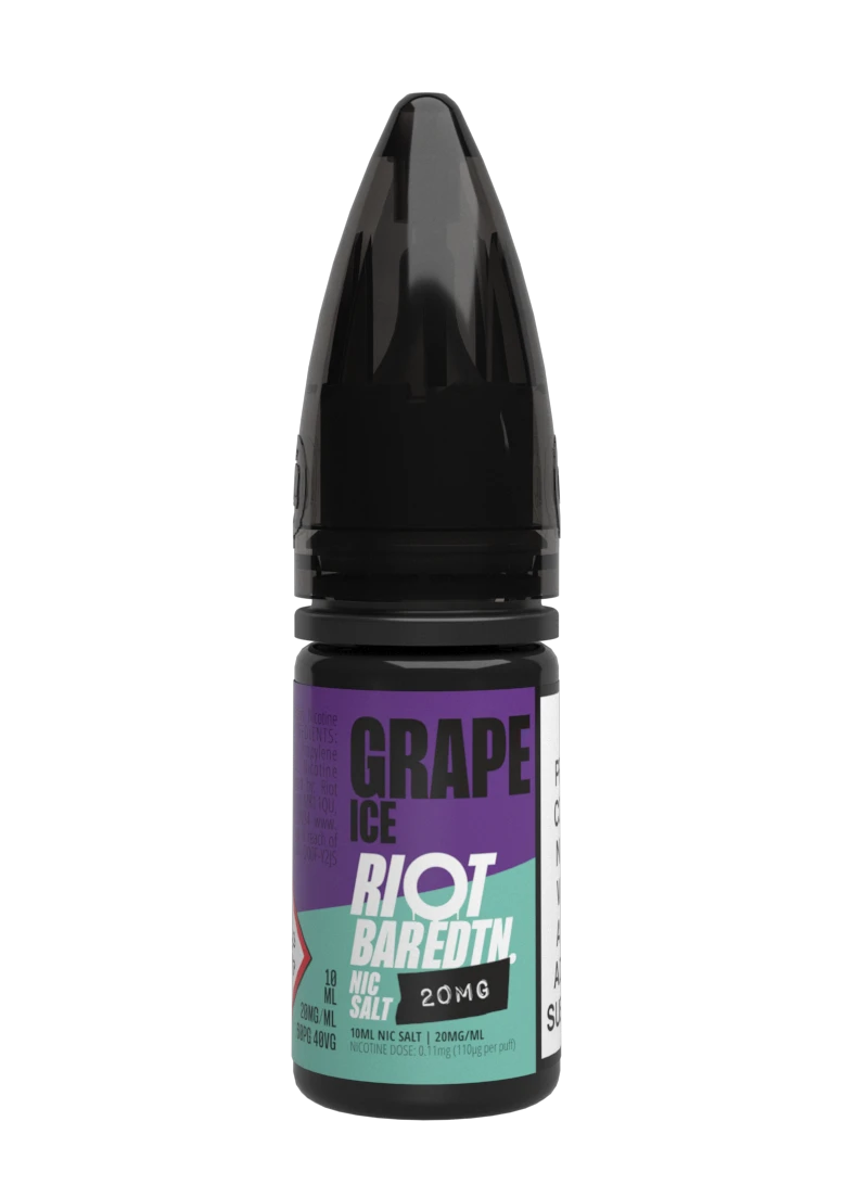10× Riot Squad Bar Edition Nic Salt E‑Liquids in Grape Ice – a pack of ten 10 ml bottles featuring a formulated with smooth nicotine salt and a 40/60 PG/VG base for a richer vapor experience.