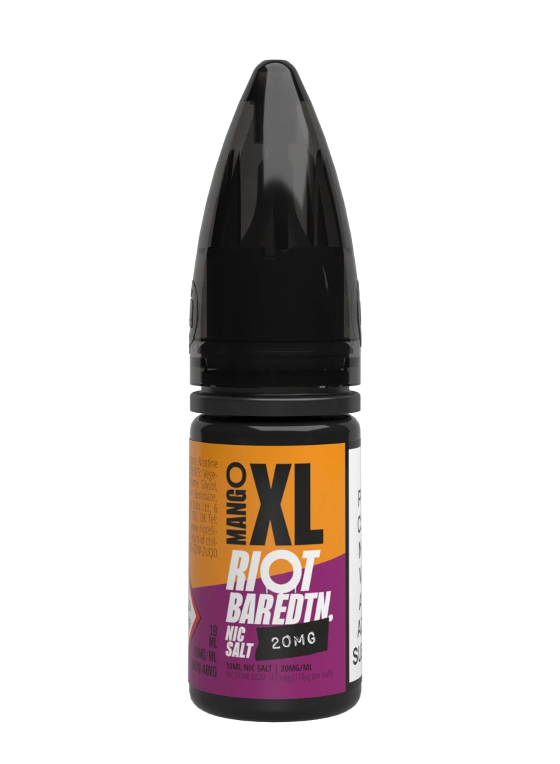 10× Riot Squad Bar Edition Nic Salt E‑Liquids in Mango XL – a pack of ten 10 ml bottles featuring a formulated with smooth nicotine salt and a 40/60 PG/VG base for a richer vapor experience.
