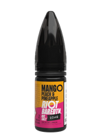 Load image into Gallery viewer, 10× Riot Squad Bar Edition Nic Salt E‑Liquids in Mango Peach &amp; Pineapple – a pack of ten 10 ml bottles featuring a formulated with smooth nicotine salt and a 40/60 PG/VG base for a richer vapor experience.
