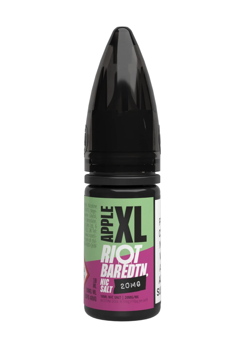 10× Riot Squad Bar Edition Nic Salt E‑Liquids in Apple XL – a pack of ten 10 ml bottles featuring a formulated with smooth nicotine salt and a 40/60 PG/VG base for a richer vapor experience.