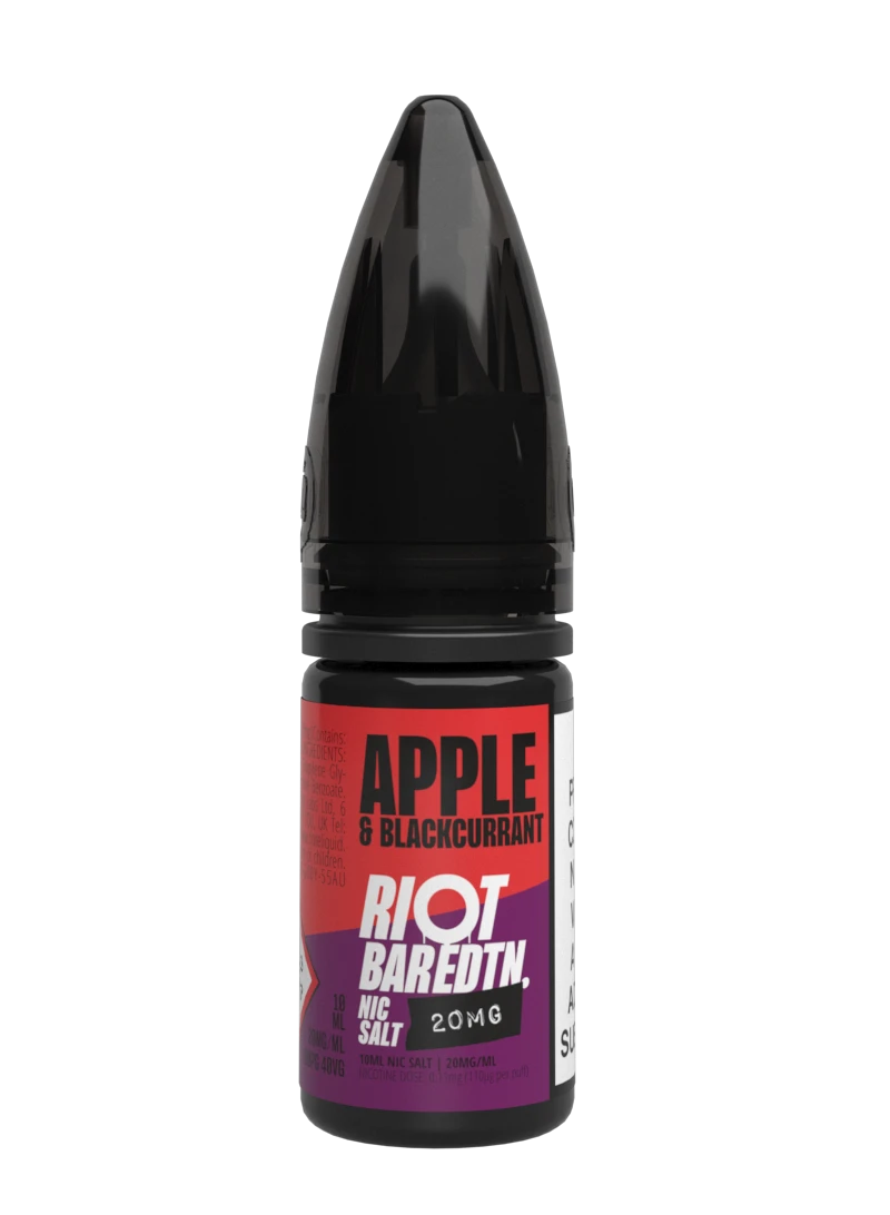 10× Riot Squad Bar Edition Nic Salt E‑Liquids in Apple & Blackcurrant – a pack of ten 10 ml bottles featuring a crisp green apple and rich blackcurrant blend, formulated with smooth nicotine salt and a 40/60 PG/VG base for a richer vapor experience.