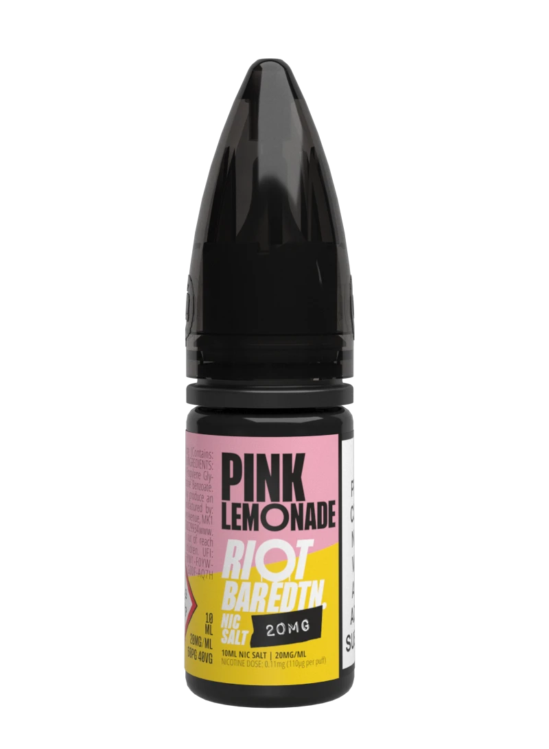 10× Riot Squad Bar Edition Nic Salt E‑Liquids in Pink Lemonade – a pack of ten 10 ml bottles featuring a formulated with smooth nicotine salt and a 40/60 PG/VG base for a richer vapor experience.