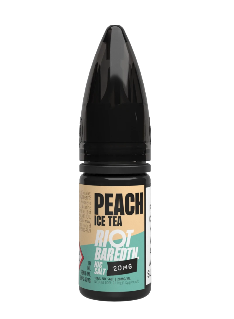10× Riot Squad Bar Edition Nic Salt E‑Liquids in Peach Ice Tea – a pack of ten 10 ml bottles featuring a formulated with smooth nicotine salt and a 40/60 PG/VG base for a richer vapor experience.