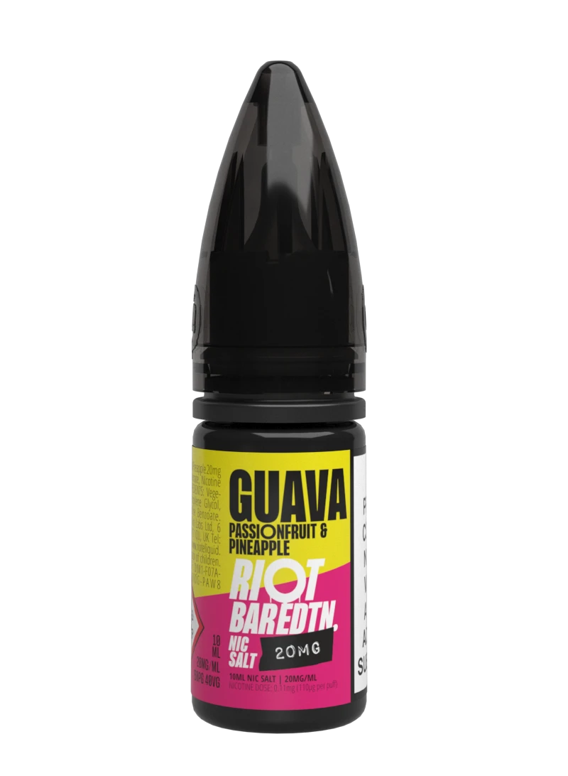 10× Riot Squad Bar Edition Nic Salt E‑Liquids in Guava Passionfruit & Pineapple – a pack of ten 10 ml bottles featuring a formulated with smooth nicotine salt and a 40/60 PG/VG base for a richer vapor experience.