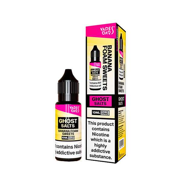 Ghost Nic Salt 10 ml E‑Liquid in Banana Foam Sweets – sleek 10 ml bottle featuring a smooth nicotine salts in a 50/50 base, ideal for pod systems.