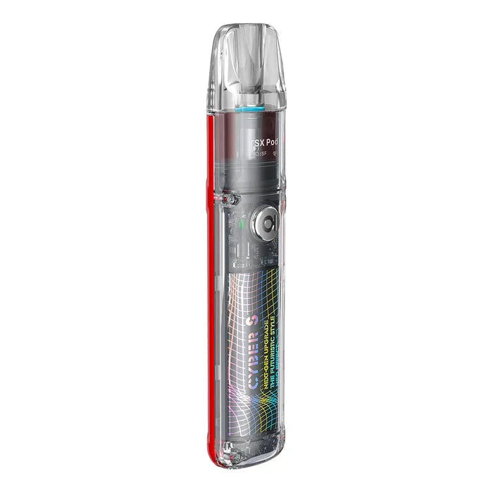 Aspire Cyber S Pod Kit in Red – futuristic and compact pod system, dual firing modes (auto and button), 700mAh battery, and mesh coil pods for rich flavor and a smooth MTL experience.