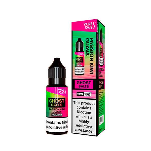 Ghost Nic Salt 10 ml E‑Liquid in Passion Kiwi Guava – sleek 10 ml bottle featuring a smooth nicotine salts in a 50/50 base, ideal for pod systems.