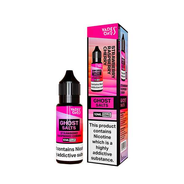 Ghost Nic Salt 10 ml E‑Liquid in Strawberry Raspberry Cherry – sleek 10 ml bottle featuring a smooth nicotine salts in a 50/50 base, ideal for pod systems.