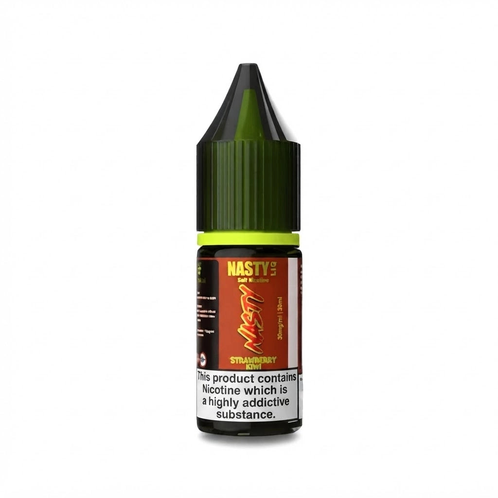 Nasty Liq Strawberry Kiwi Nic Salt Vape Juice in Strawberry Kiwi Flavor – sleek 10 ml bottle featuring a sweet and tangy strawberry-kiwi flavor, smooth nicotine salt formulation, and convenient dropper tip for pod-system use.