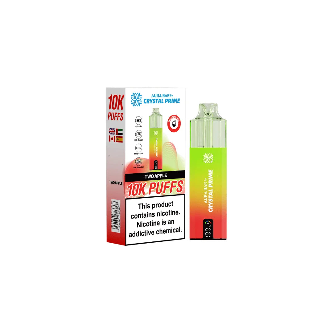 Two Apple Aura Bar Crystal Prime 10K Prefilled Pod Kit – long-lasting vape device with bold flavours and a sleek crystal-style design