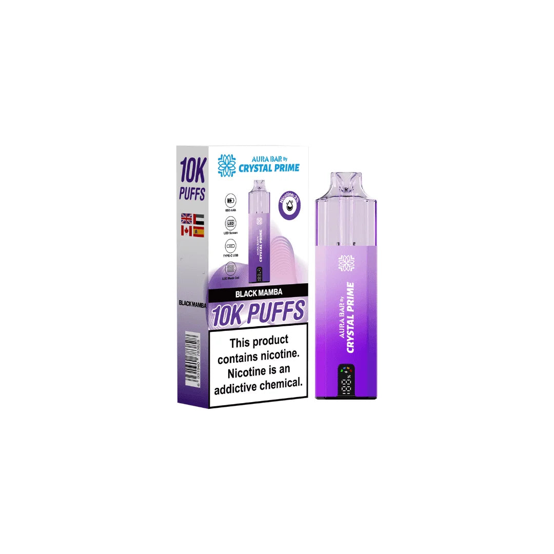 Black Mamba Aura Bar Crystal Prime 10K Prefilled Pod Kit – long-lasting vape device with bold flavours and a sleek crystal-style design