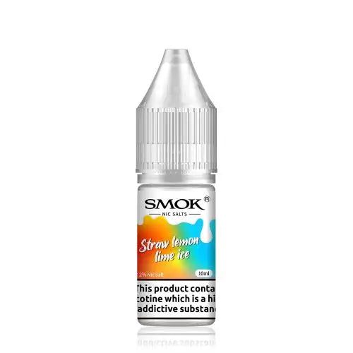 10ml bottle of SMOK Nic Salt Vape Juice in Straw Lemon Lime Ice flavor, 50/50 PG/VG ratio for balanced flavor and vapor production, available in 10mg and 20mg nicotine salt strengths.