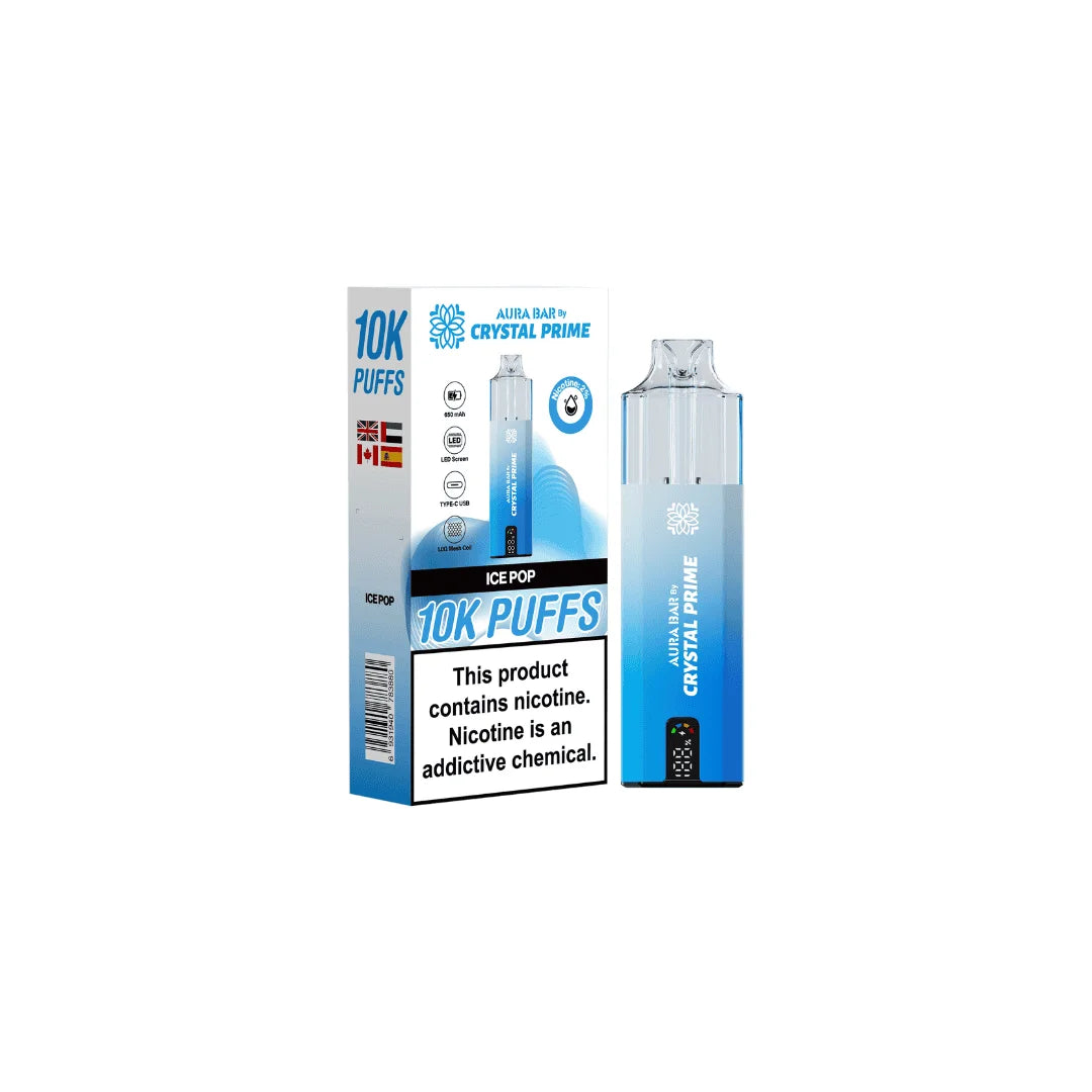 Ice Pop Aura Bar Crystal Prime 10K Prefilled Pod Kit – long-lasting vape device with bold flavours and a sleek crystal-style design