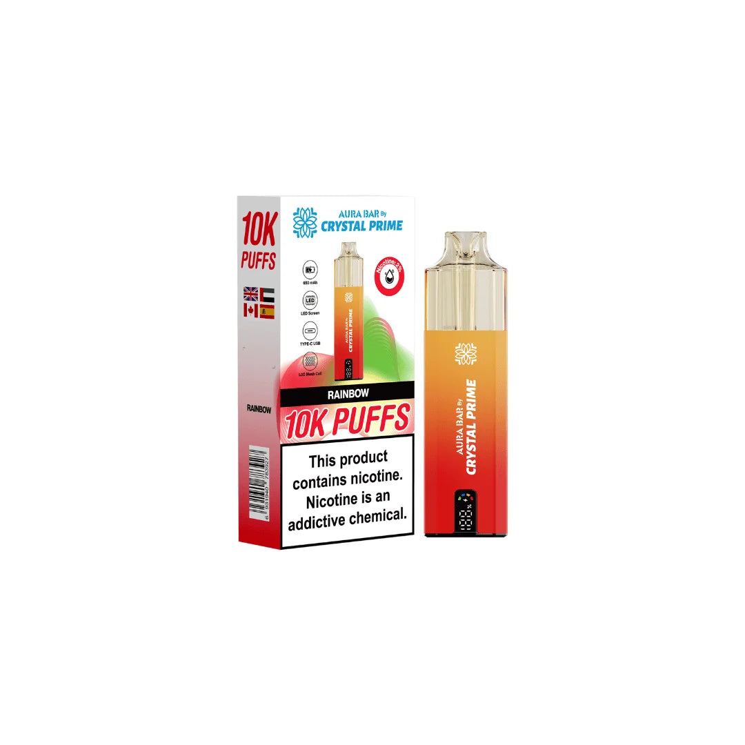 Rainbow Aura Bar Crystal Prime 10K Prefilled Pod Kit – long-lasting vape device with bold flavours and a sleek crystal-style design