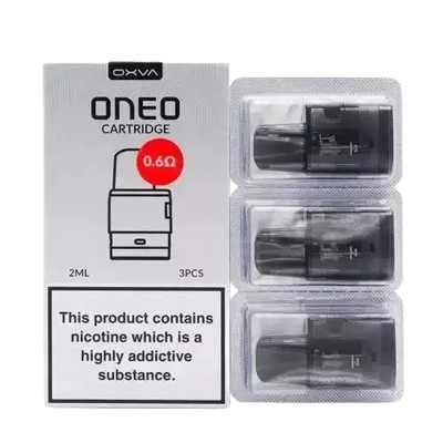 Pack of 3 OXVA ONEO pods 0.6Ω, designed for the OXVA ONEO 40W Pod Vape Kit 1600mAh, offering a 2ml refillable tank, convenient side-fill system, and medium-resistance coils for rich flavor and versatile MTL to RDL vaping